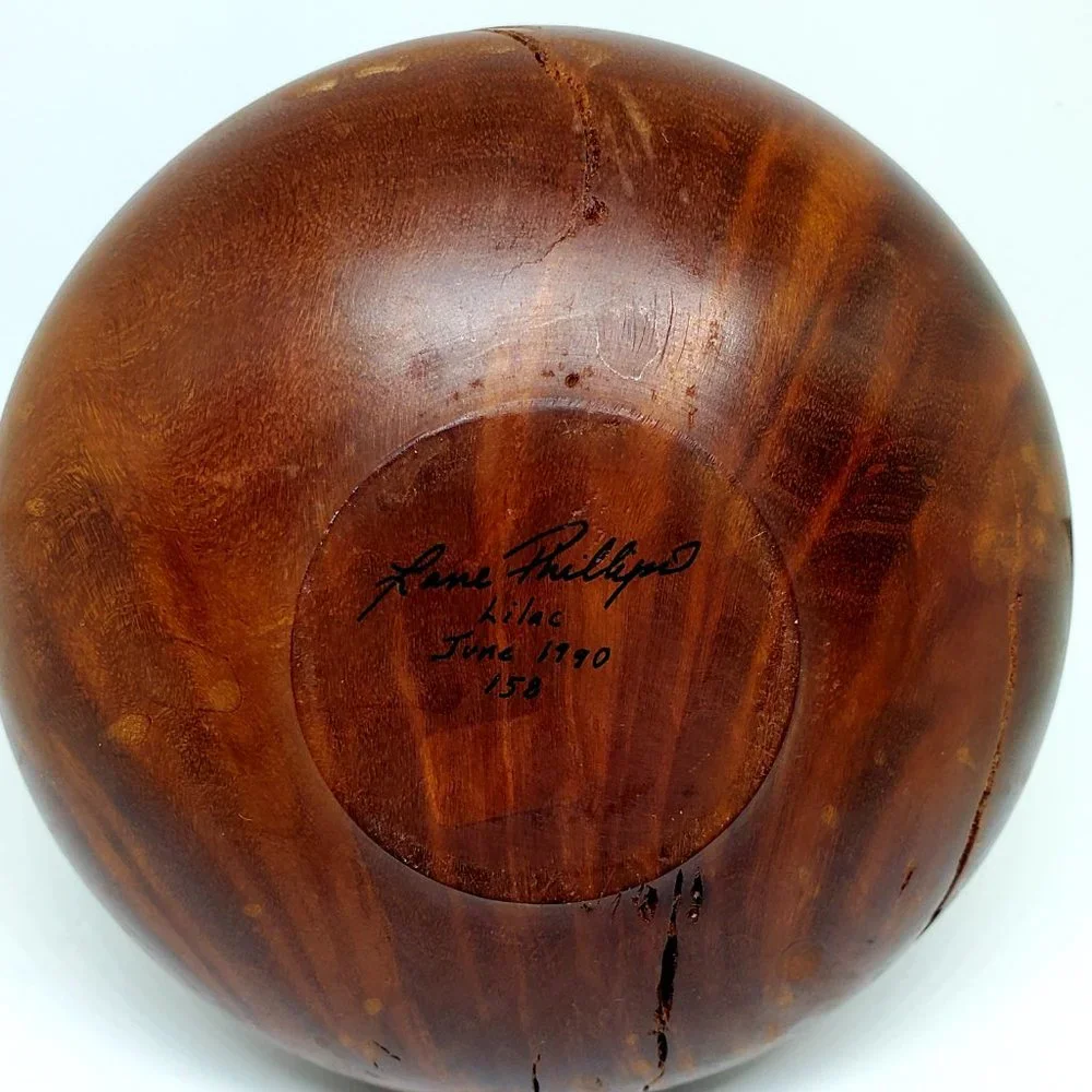 Lane Phillips Signed Turned Lilac Wood Vase June 1990 Studio Art Vessel #158